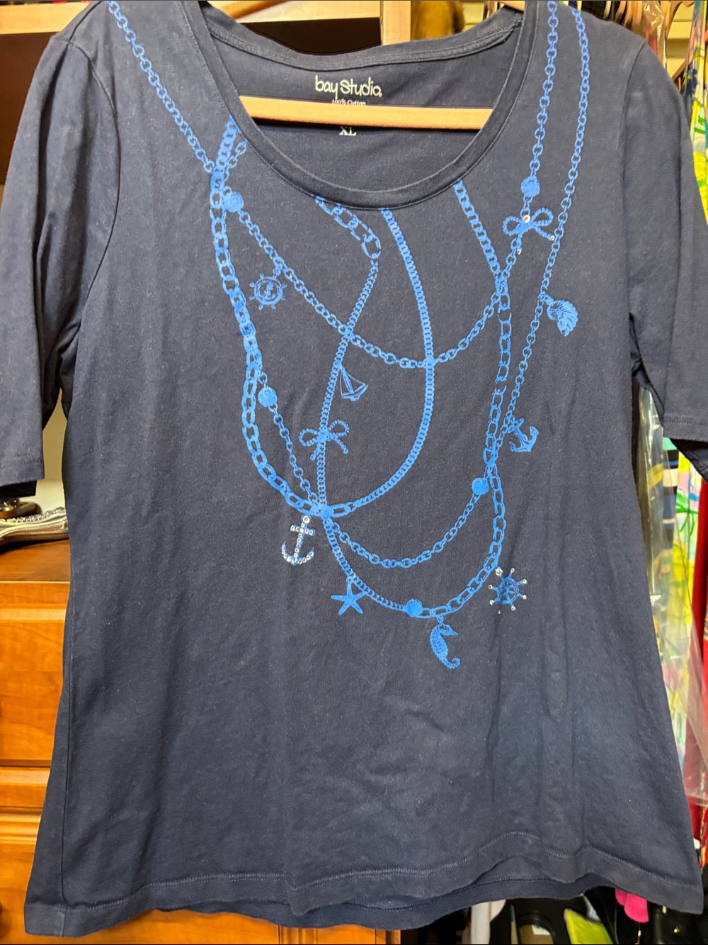 Bay Studio Navy Tee with Bright Blue Nautical Charm Print